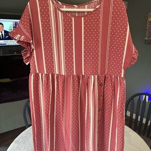 Pink and White Striped Polka Dot Dress